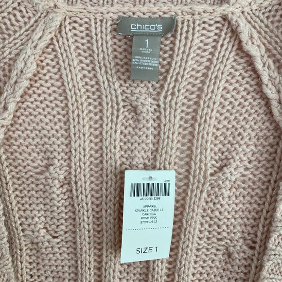 Chicos Pink Open Front Knit Long Sleeve Cardigan - Picture 6 of 7